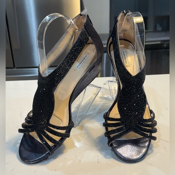 Alex Marie Deep Blue shiny studs & 2 inch heels Straps & zip up in back size 10M - Picture 1 of 15